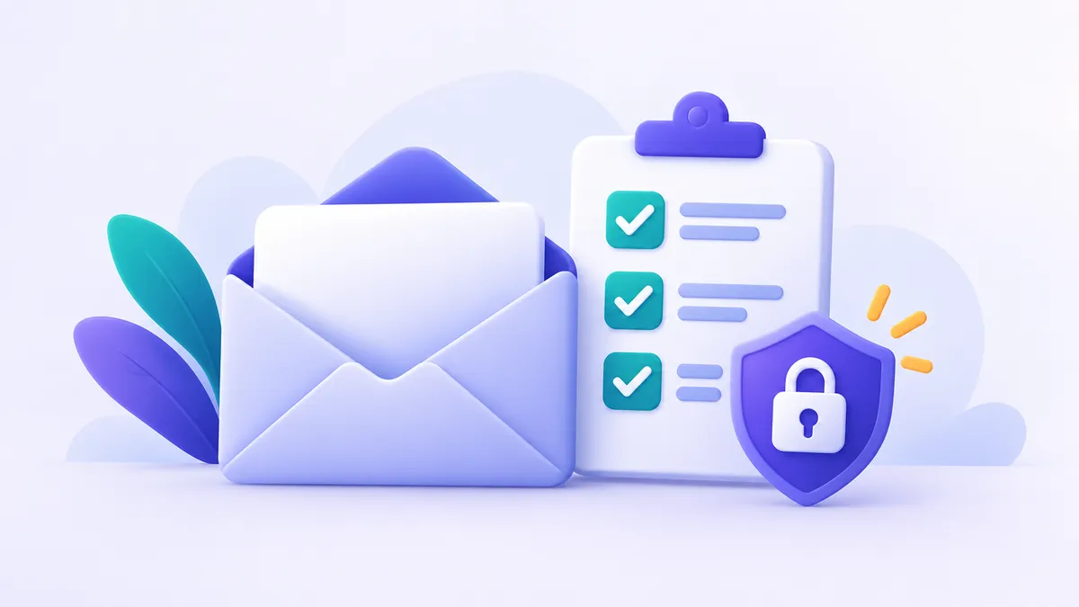 Checklist icon next to an email envelope representing temp mail evaluation criteria