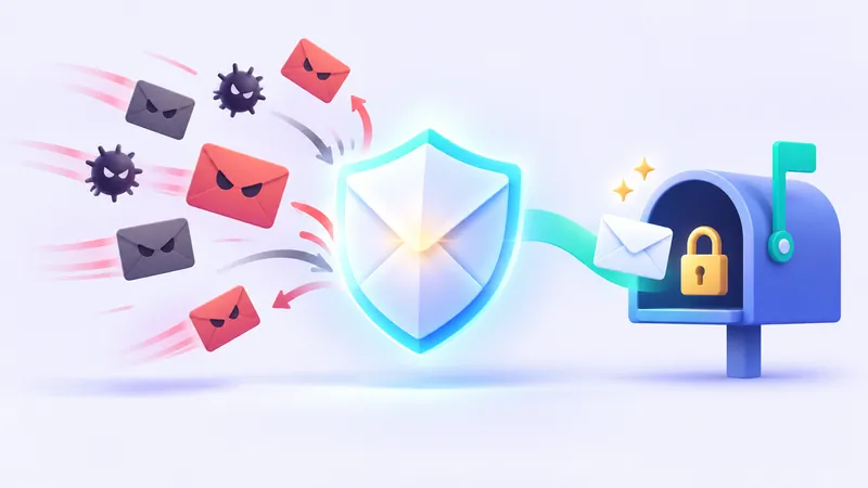 Illustration of a disposable envelope acting as a protective shield in front of a personal email inbox